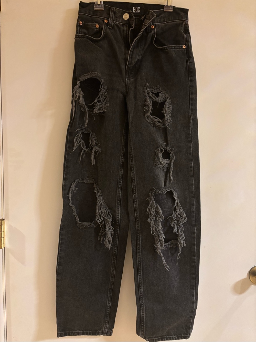 BDG Washed Black Distressed Boyfriend Jeans with Large Rips